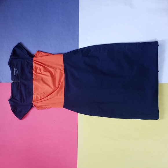 French Connection Blue/Orange hourglass cap Dress